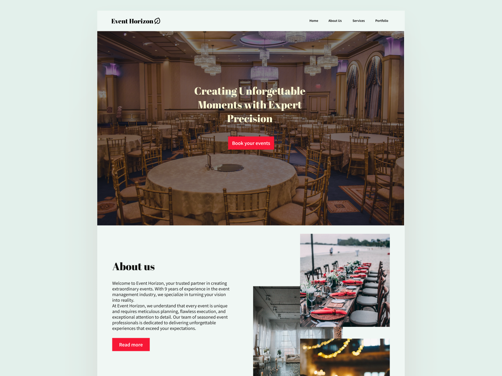 event management company hero section